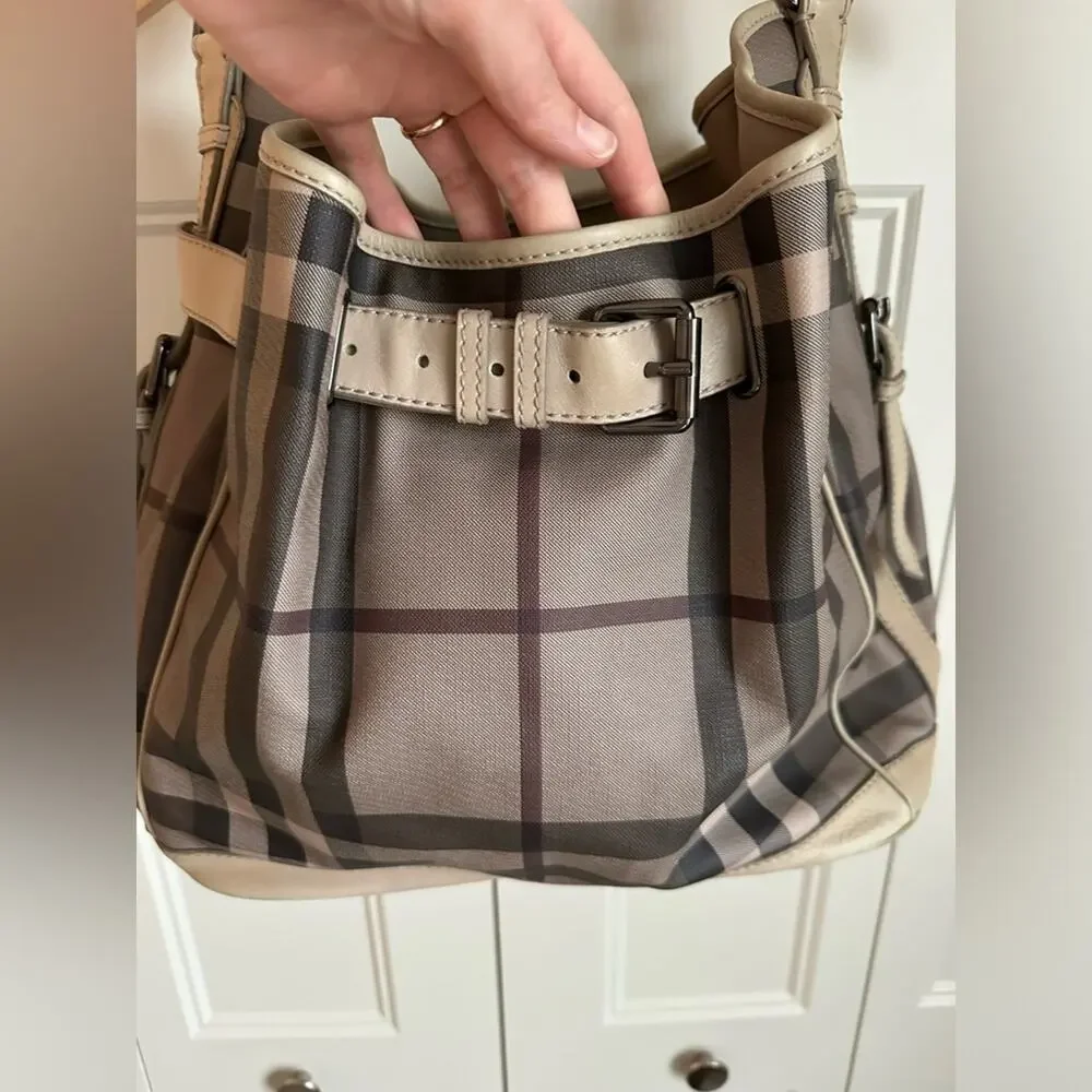 Burberry Smoked Check Medium Walden Belted Hobo Handbag